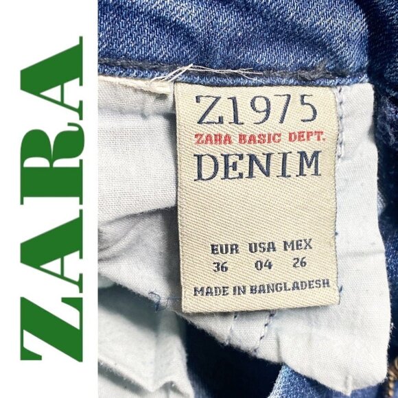 ZARA Basic Z1975 Distressed Busted Knee Mid-Rise Skinny Jeans Fringe Hem Size 4 - Picture 6 of 9